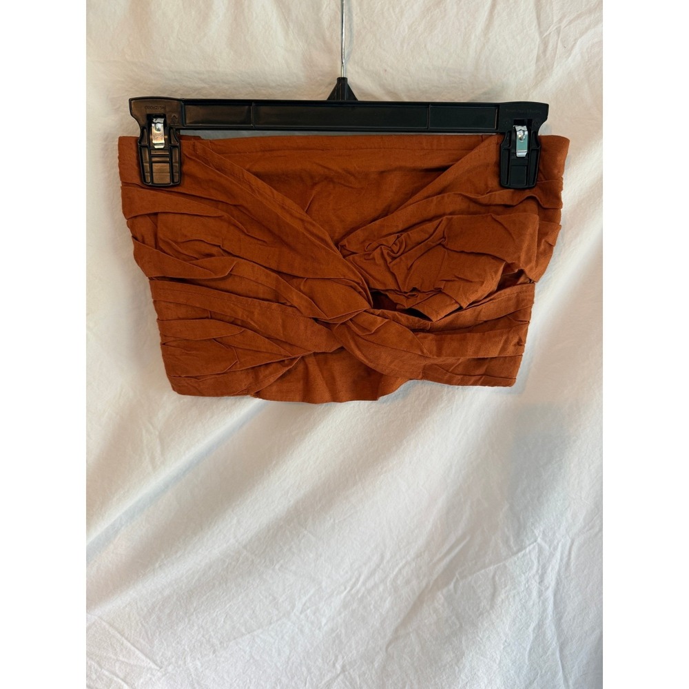 Space That Feel Good Fit Rust Orange Twisted Knot Front Smocked Tube Top Small